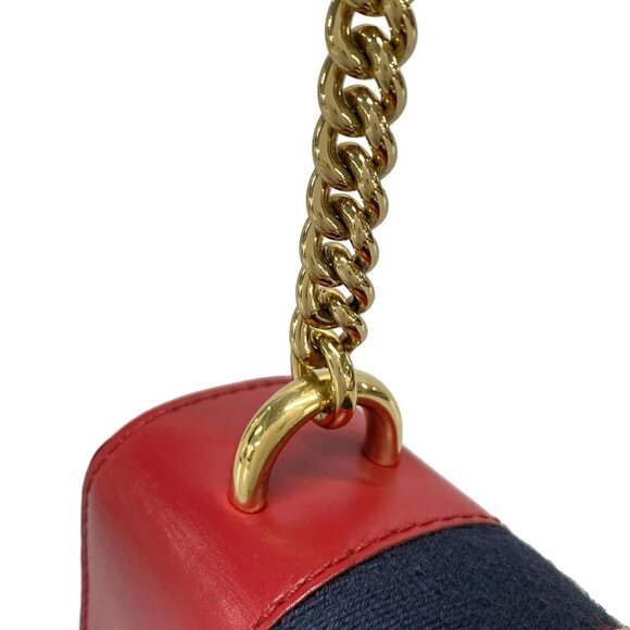 Authentic GUCCI Sylvie Mini Red Navy Leather Shoulder Bag br492-120725 - Picture 7 of 16